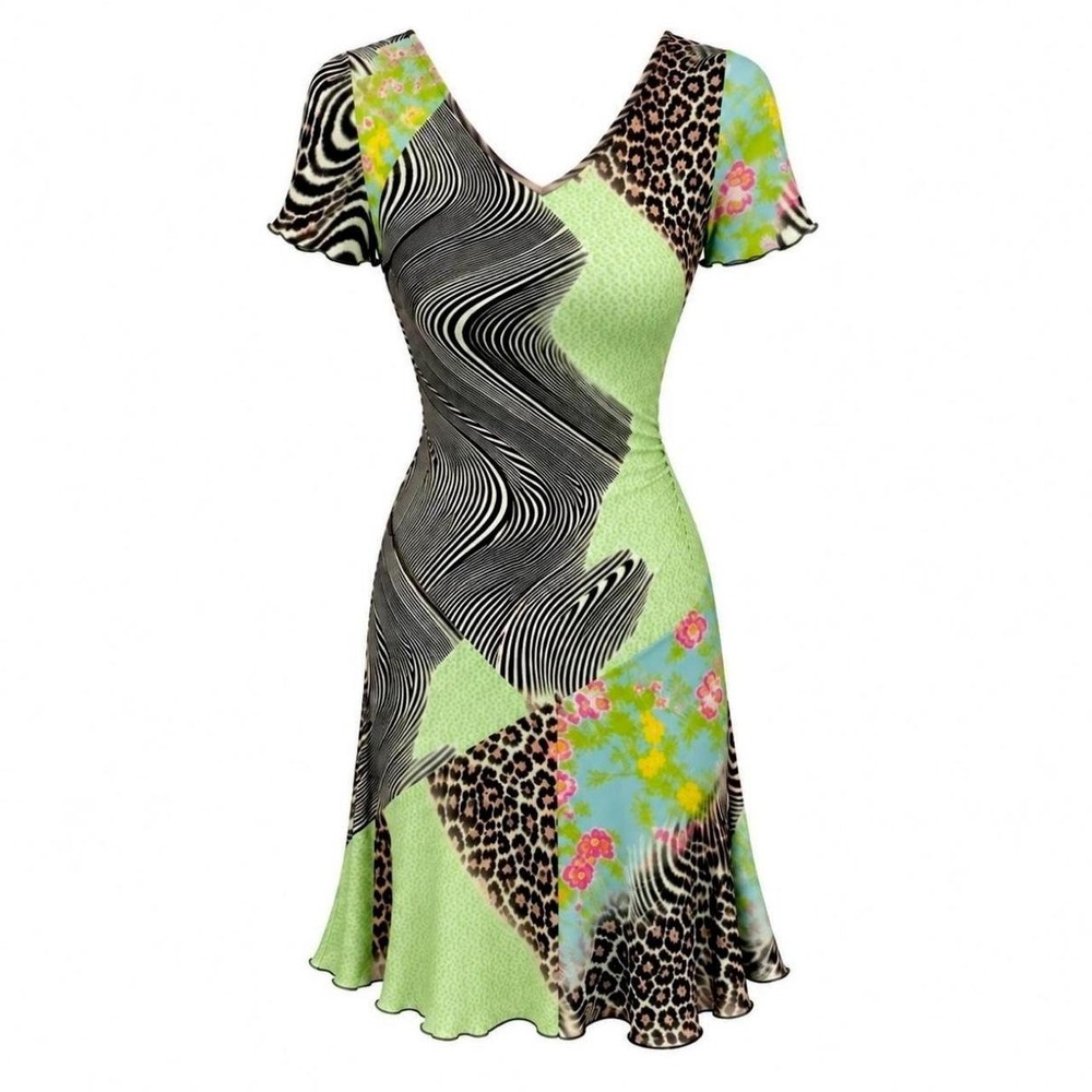 Cavalli Vintage Patchwork Lace Up Green Dress